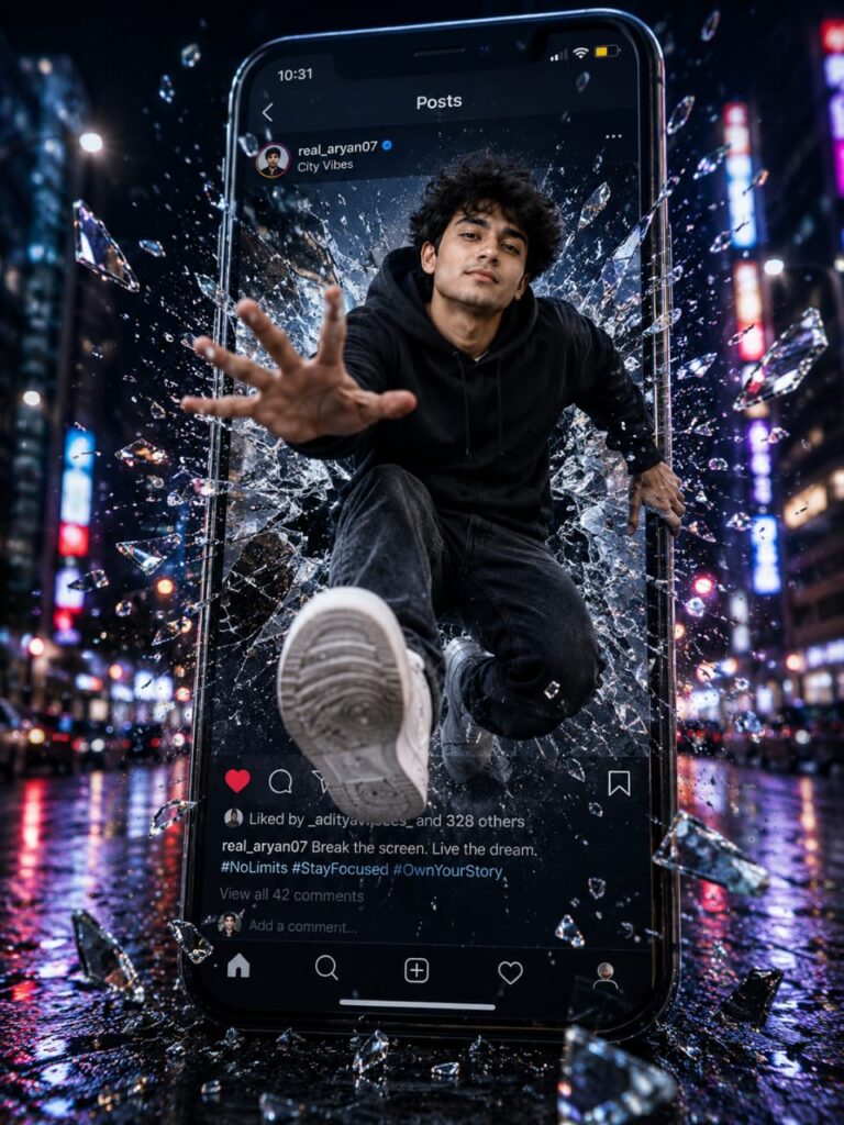 Breaking Through Phone Screen AI Prompt | Viral Instagram Art