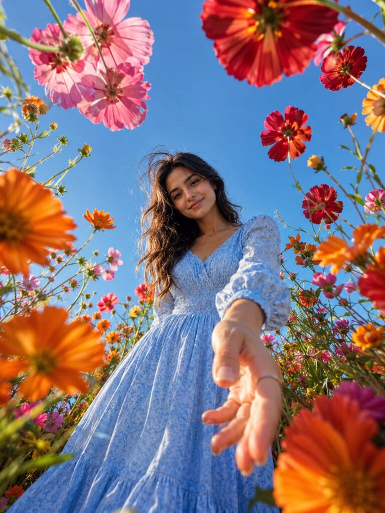 Flower Field Portrait AI Prompt | Dreamy Spring Aesthetic