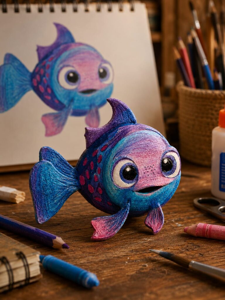 Cute Fish Toy AI Prompt | Handmade Cartoon Fish Art