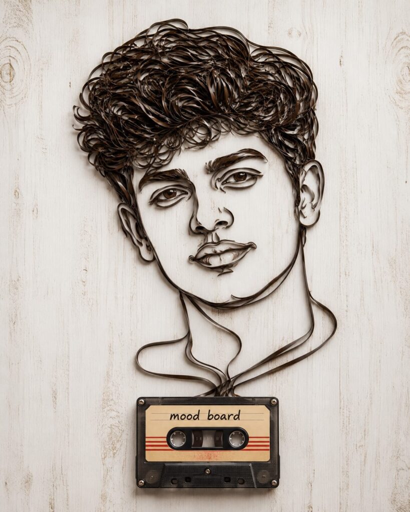 Cassette Tape Portrait AI Art Prompt for Retro Face Design