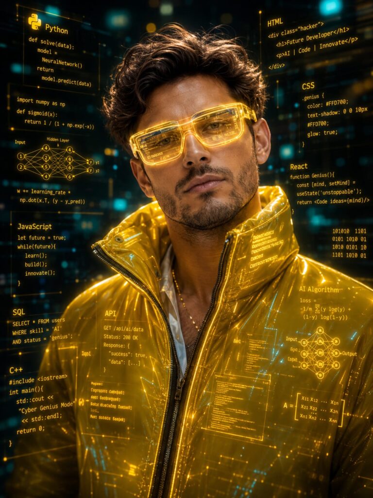 Cyber Genius AI Coding Portrait Prompt for Futuristic Art