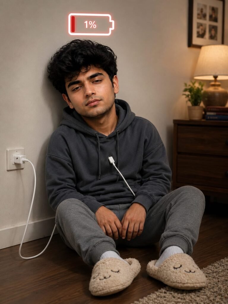 Low Battery Human Charging Meme AI Prompt