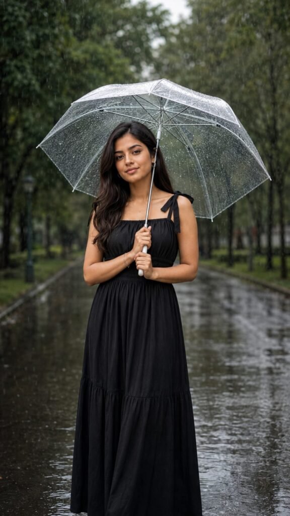Rainy Day Portrait with Transparent Umbrella AI Prompt