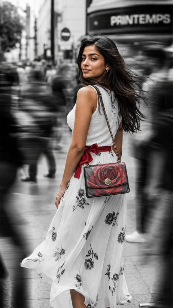 Selective Color Street Photography AI Prompt for Fashion